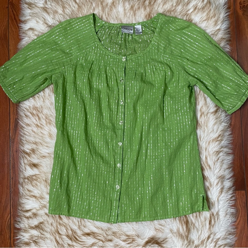 Chico’s Metallic Thread Button Down - image 3
